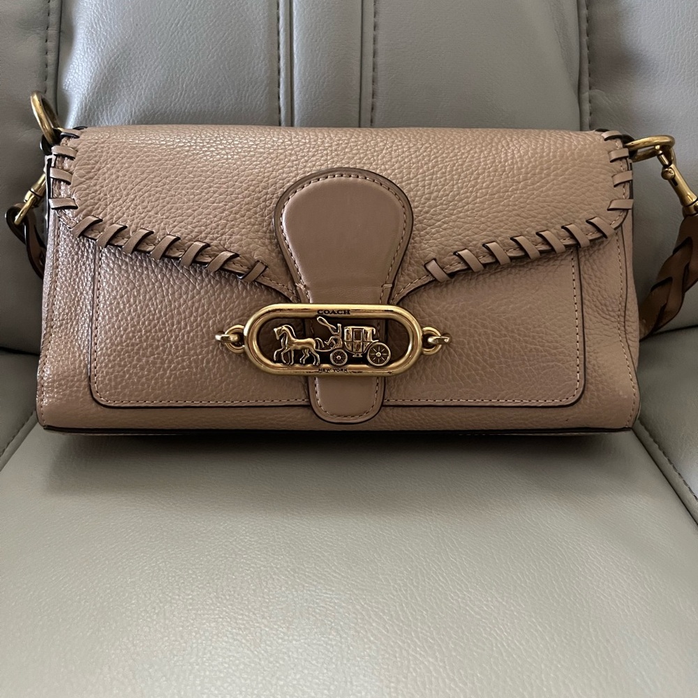 Coach Taupe Crossbody with Braided Trim & Horse-and-Carriage Hardware